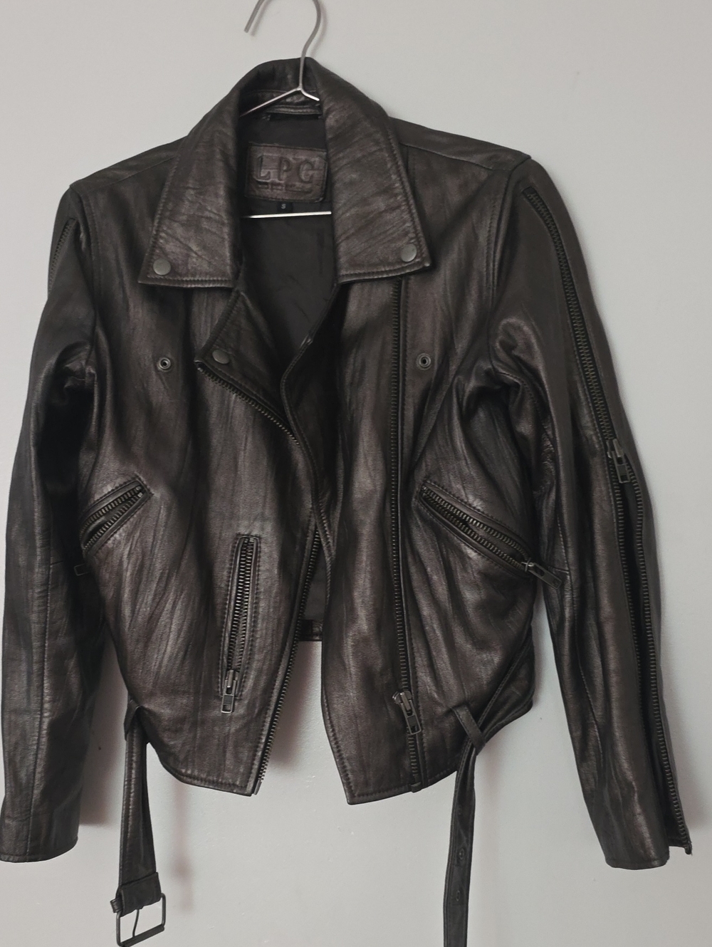 100% Leather L.P.C Gray Moto Jacket